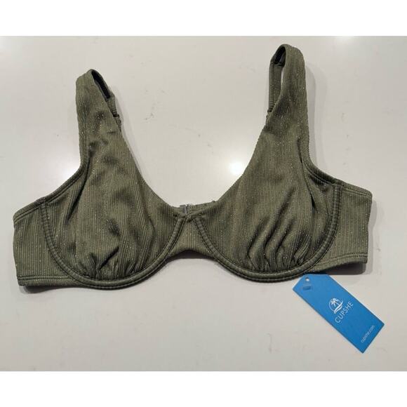 Cupshe Other - CUPSHE Size Large Green Silver Shimmer Bikini Top Underwire Boho Festival